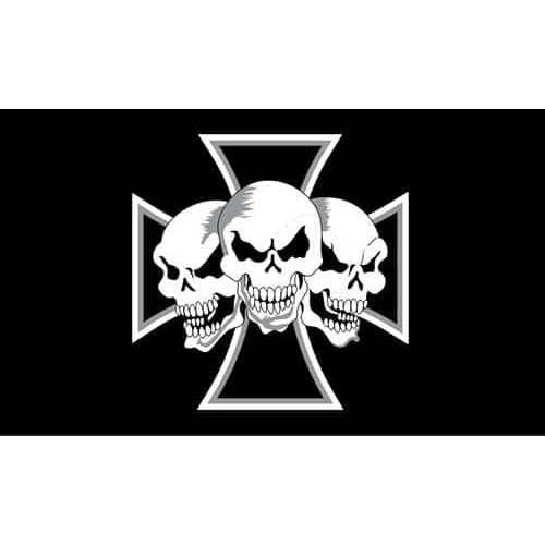 ijzeren kruis 3 schedels 5'x3' voor wholesale door Worldwide Flags Ltd