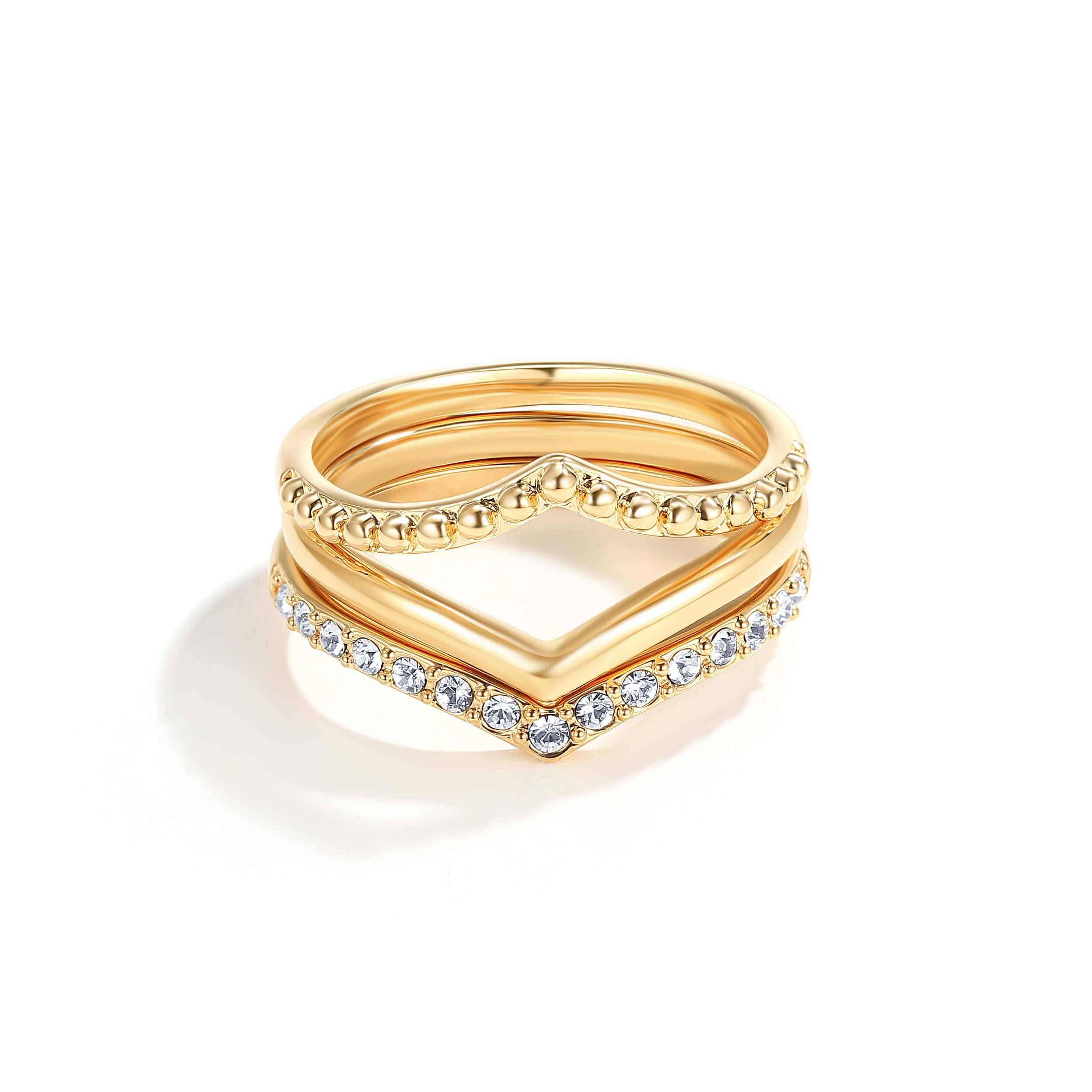 My Jewellery Story - Wholesale Multi-stone ring - Wishbone Trio Stackable Ring Gold Plated|1-1237-GCLR