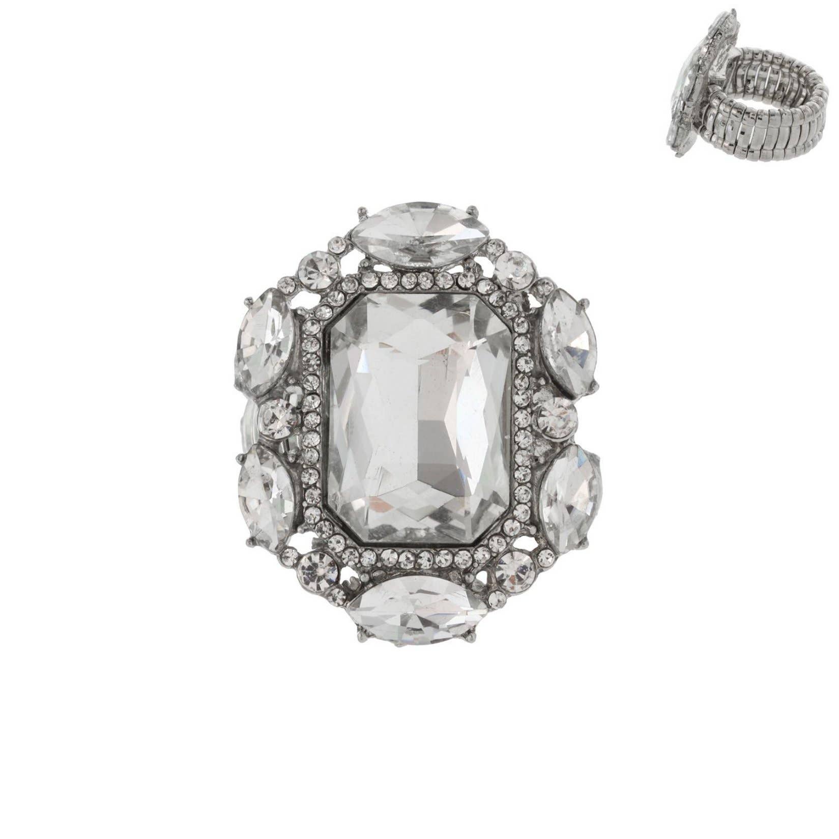 SP Sophia Collection - Wholesale Cocktail/Statement Ring - Victorian Style Rhinestone Stretch Ring4