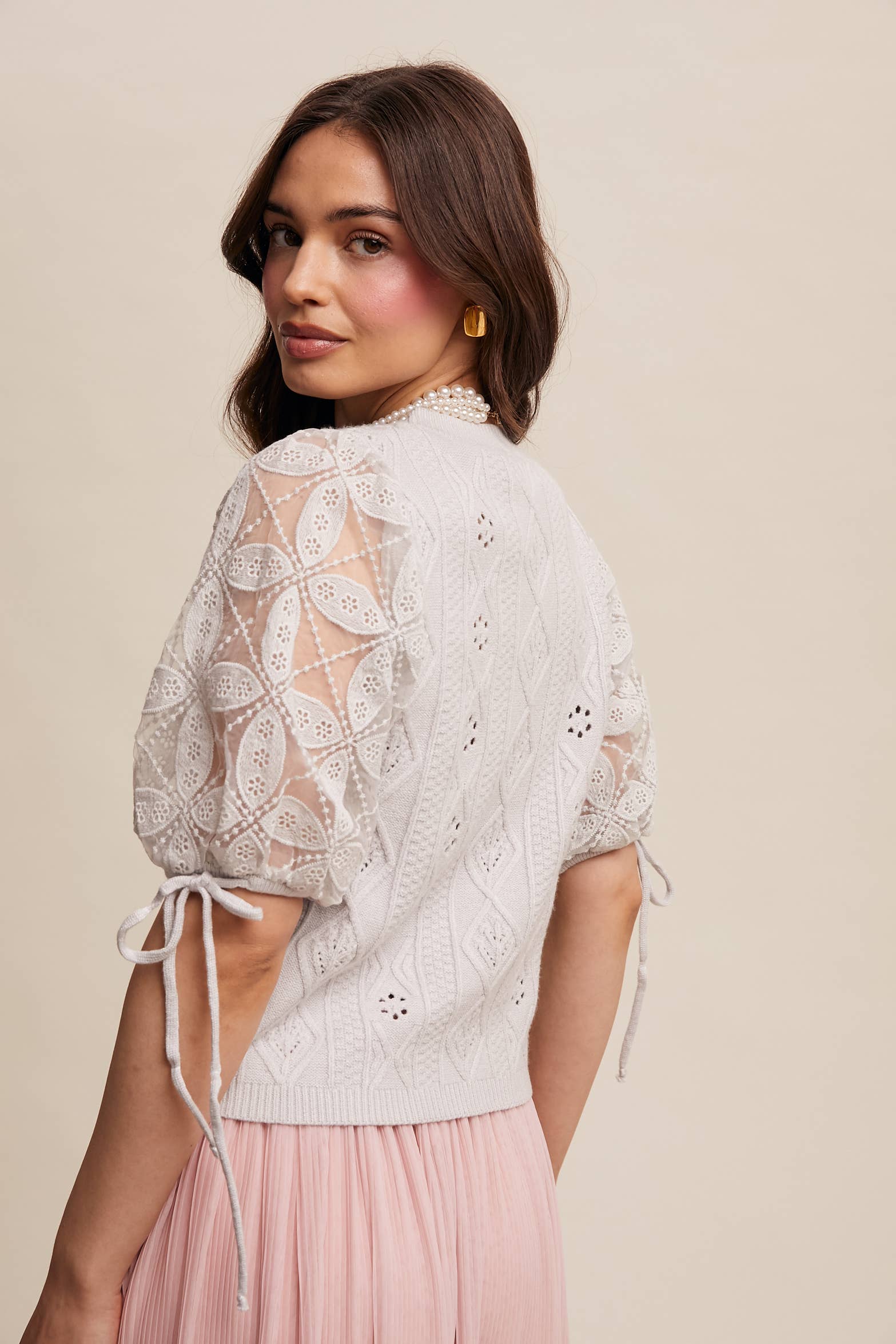 Listicle – Pulôver - Mulher por atacado – Top de Malha com Mangas Bufantes e Ilhós47