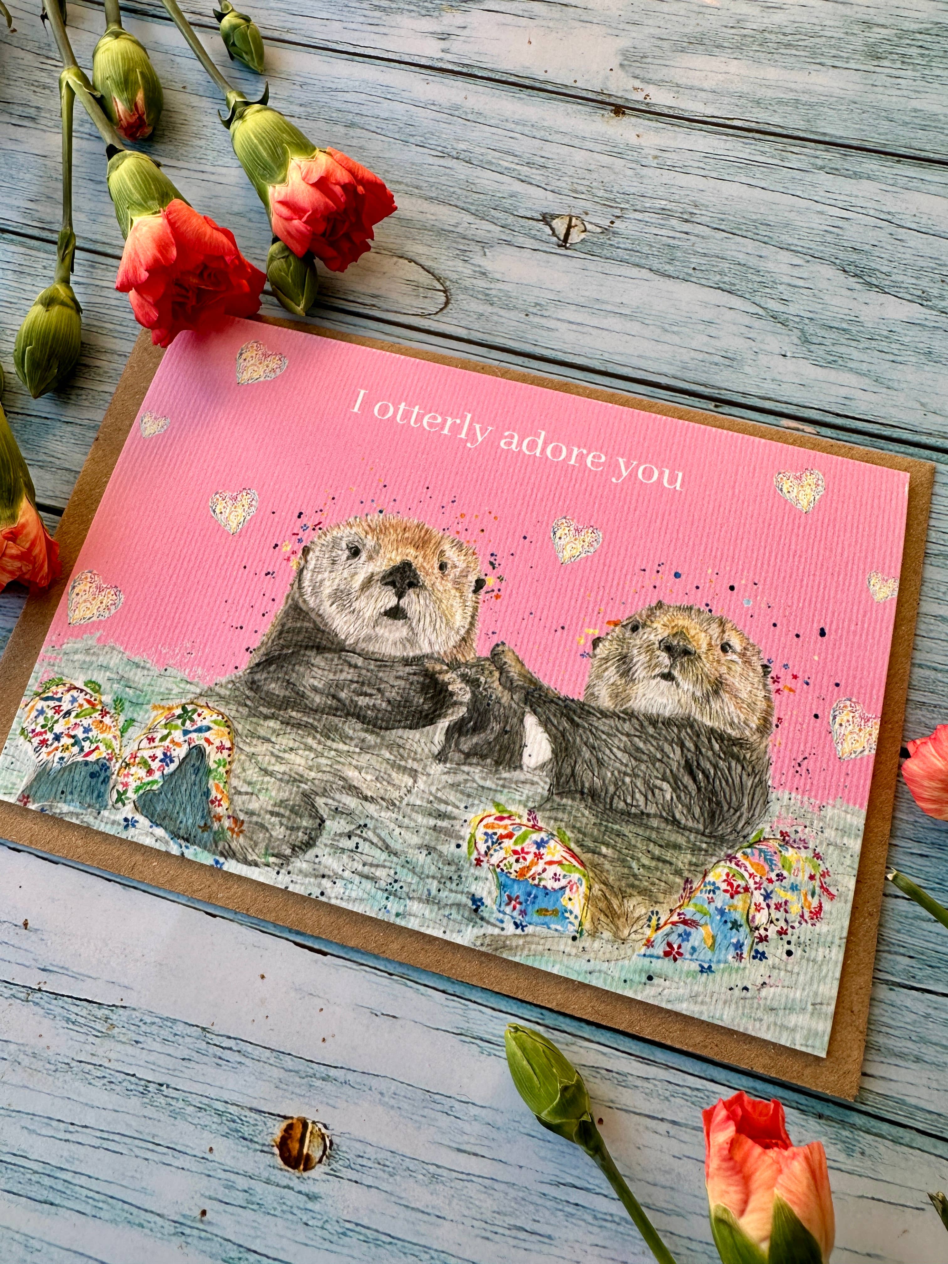 Jen Winnett Eco Artist - Wholesale Love Card - Otters Love Valentines |  Eco Friendly Card Cute Colourful2