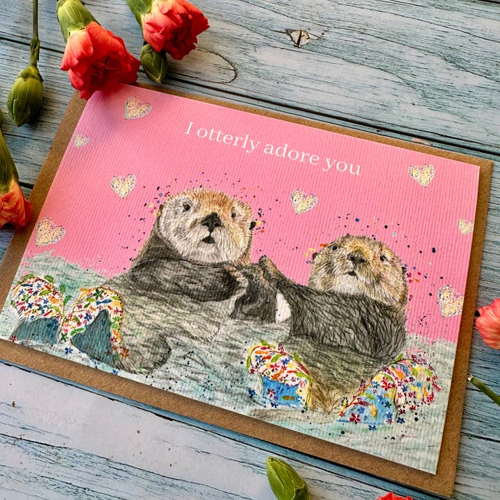 Jen Winnett Eco Artist - Wholesale Love Card - Otters Love Valentines | Eco Friendly Card Cute Colourful2