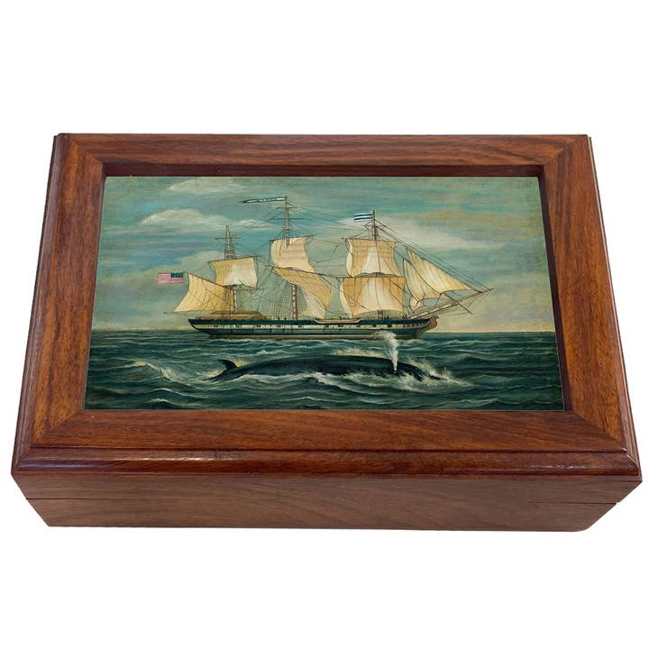 Madison Bay Co. - Historical Home Decor Reproductions - Wholesale Decorative Box - American Whaling Ship w/ Sperm Whale Solid Wood Trinket Box