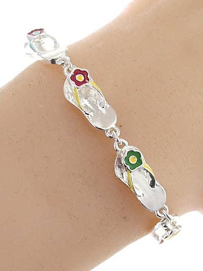 0011 PREMIERE - Wholesale Link & Chain Bracelet - FR3738 Multi-Colored Flower Flip Flop Link & Chain Bracelet1