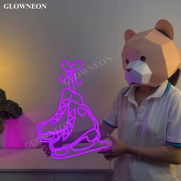 Ice Skating Shoes Led Sign, Figure Skate Club Neon Wall Art for wholesale by Glow Neon