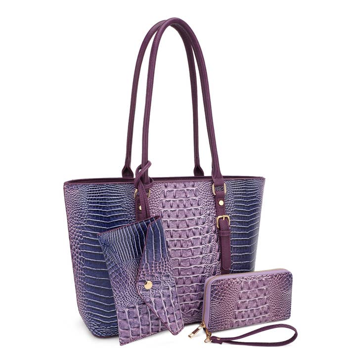 KAYLA+AVA - Wholesale Tote Bag - Women's - CELESTINE CROC EMBOSSED OMBRE 3 IN 1 TOTE SET4