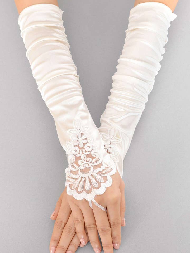 FINGERLESS EMBROIDERED SATIN GLOVE GLV2232 for wholesale by anbfashion
