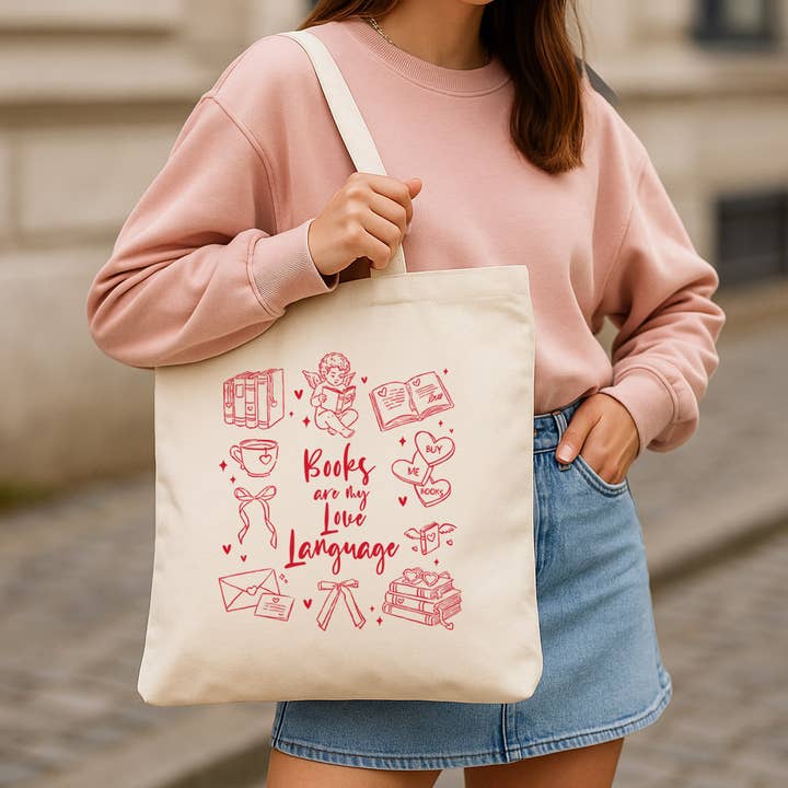Books Love Language Book Lover Canvas Tote Bag for wholesale by DaisyChainDesignCo