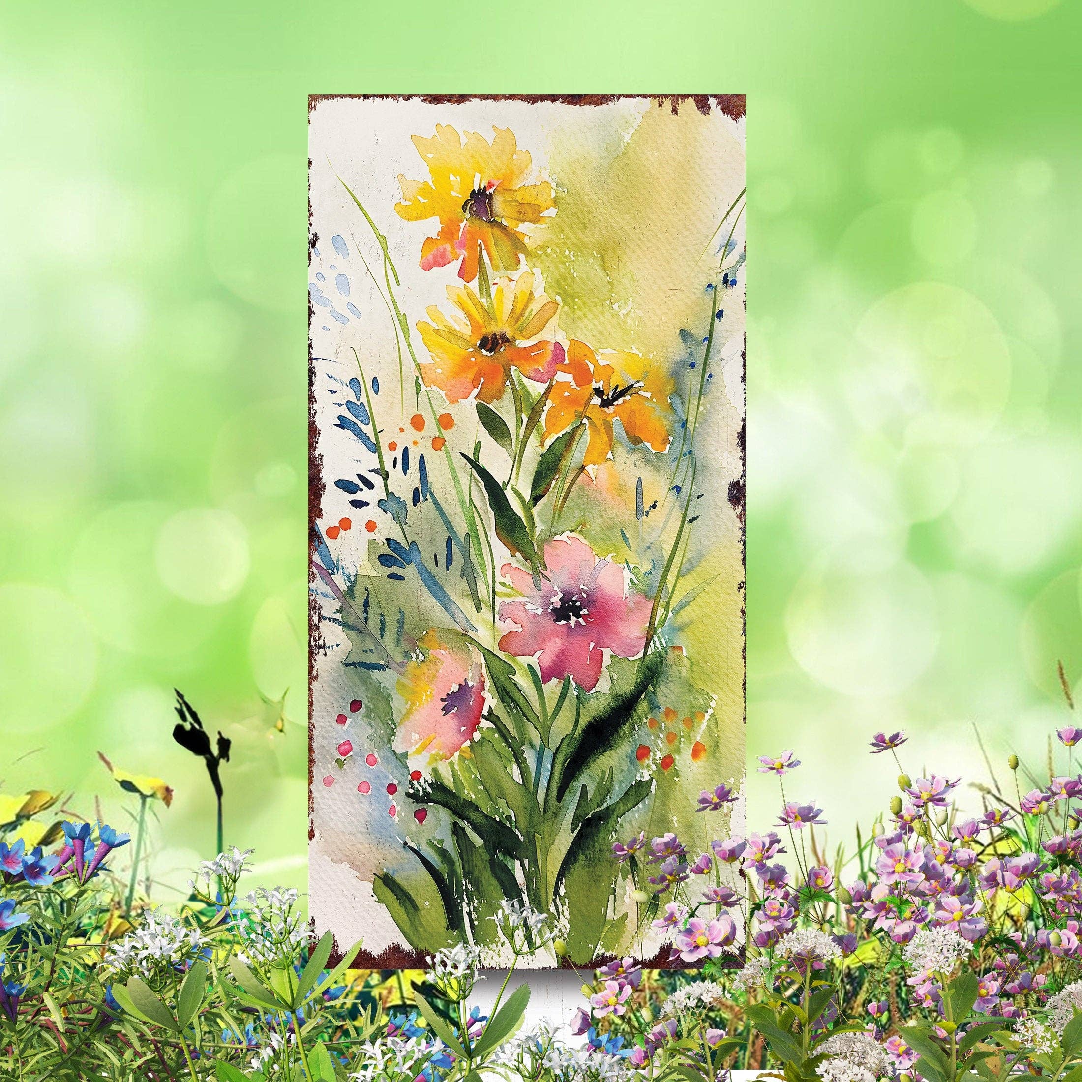 TX USA Corporation - Wholesale Garden/Lawn Stake - 30in Spring Wildflower Garden Stake | Vibrant Watercolor Outdoor Art6