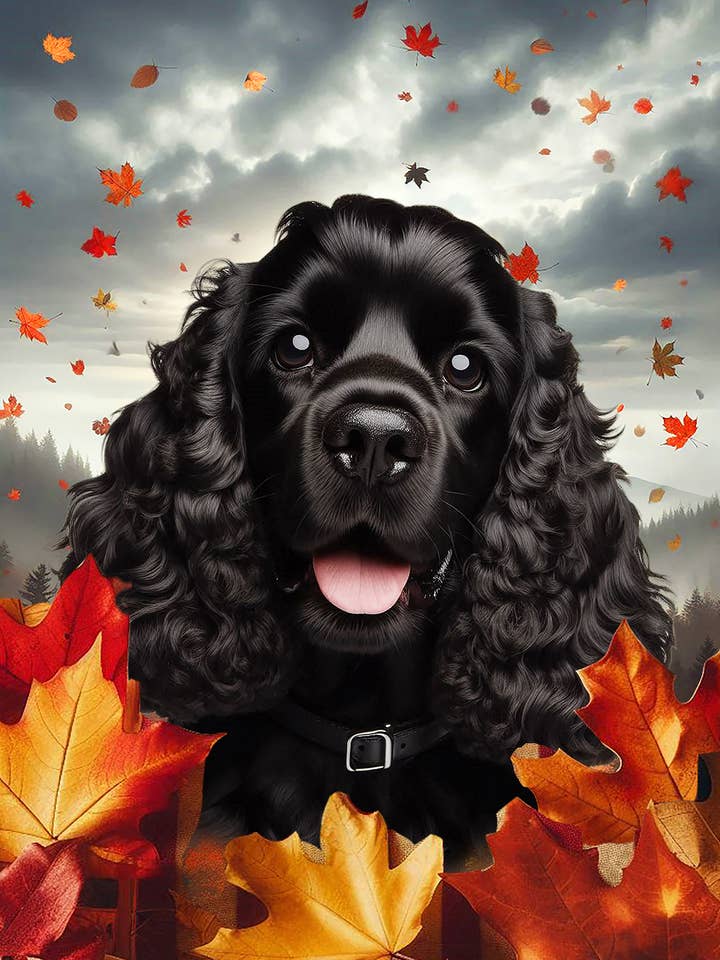 Cocker Spaniel Noir - Drapeau de Maison Feuilles d'Automne pour la vente par Best of Breed Products