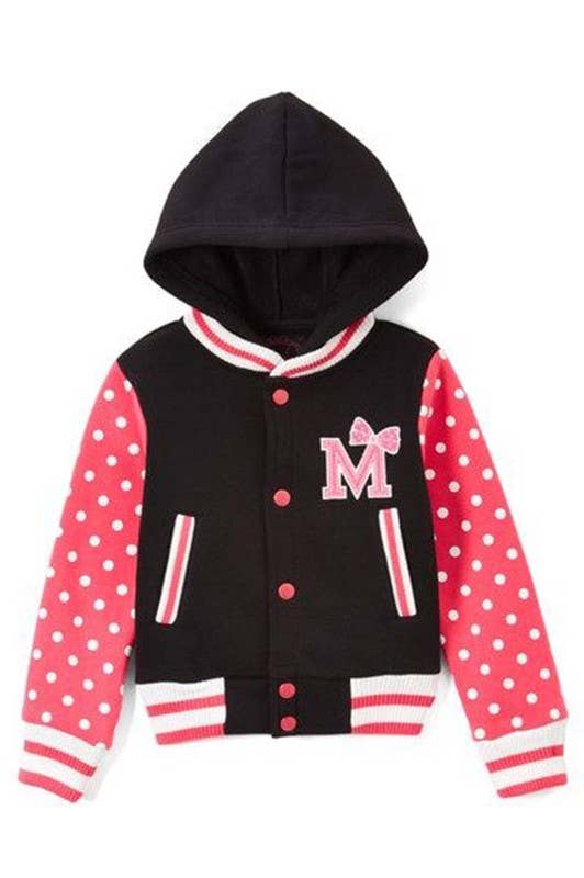 Unik – wholesale Varsity- och baseballjackor – Dam – Flickors Prickiga Varsity Fleece Huvtröja Jacka 2-49