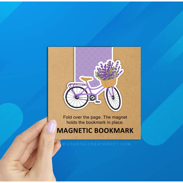 Vintage Bike Lavender Flowers Magnetic Bookmark (Packaged) for wholesale by Coastal Creators of Connecticut