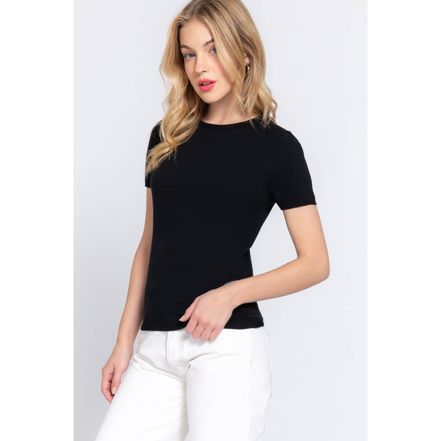 Apolline - Wholesale Knit Sweater - Women's - SHORT SLV ROUND NECK BASIC SPRING SWEATER1