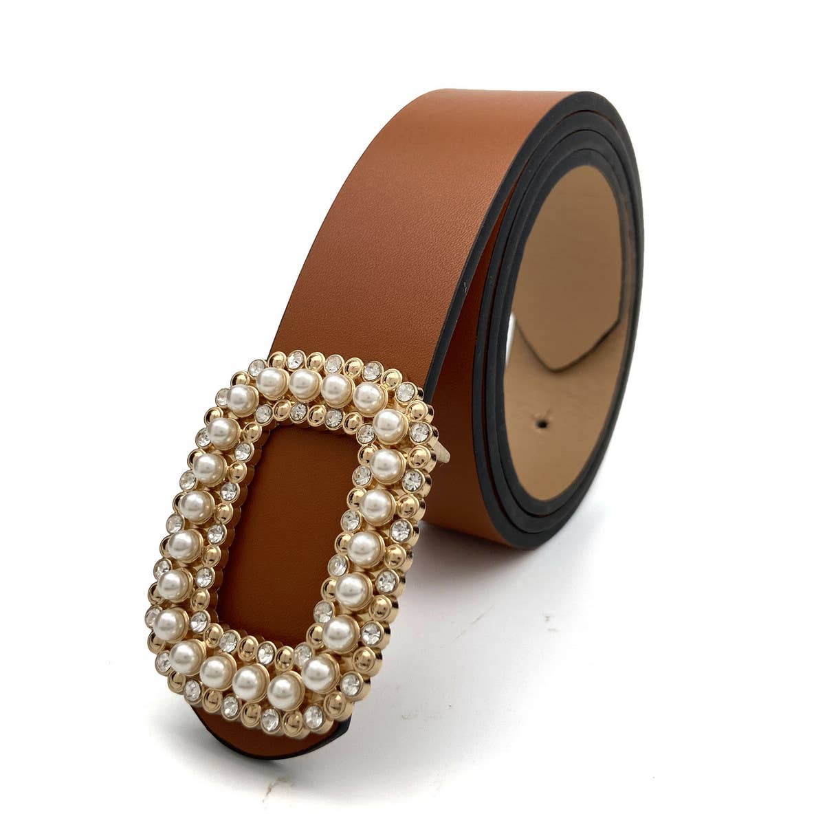 ACCITY - Wholesale Belt - Women's - WOMEN ROUND DIAMOND PEARL BUCKLE BELT FOR JEANS_CWABE01305