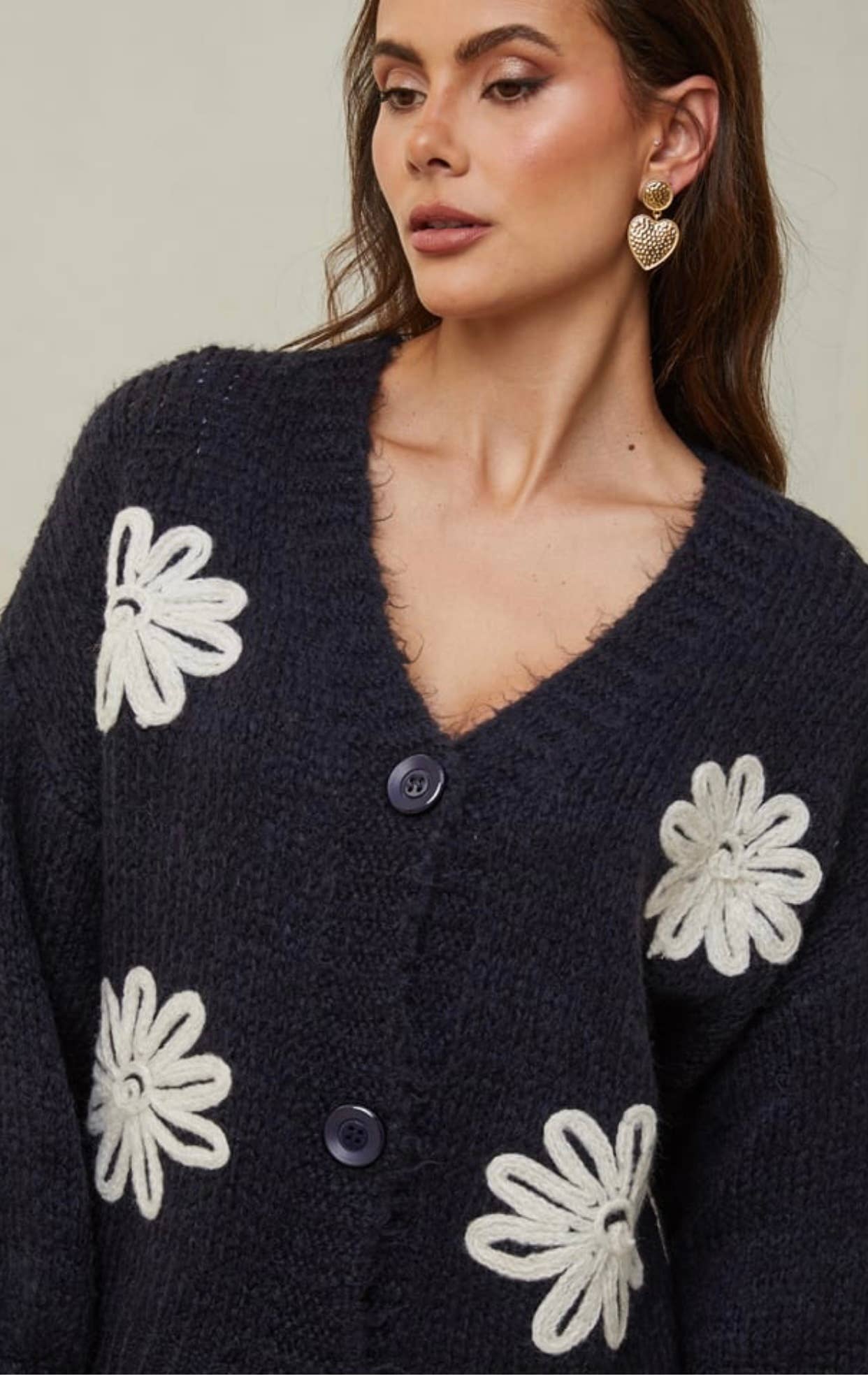 LÉA & LUC - Vente Cardigan – femme - Gilet cardigan col en V et motif fleur REF. 3077927