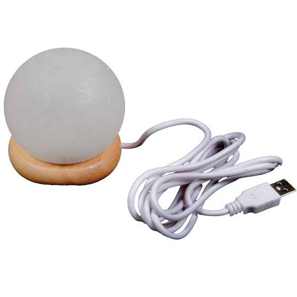 Natures Artifacts Inc - Wholesale Accent/Desk Lamp - Moon White Salt Crystal Lamp with USB