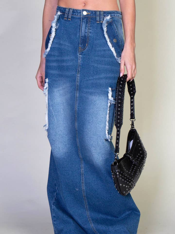 Falda Maxi de Mezclilla con Bolsillo Cargo Frayline para venta al por mayor de Rehab Lab