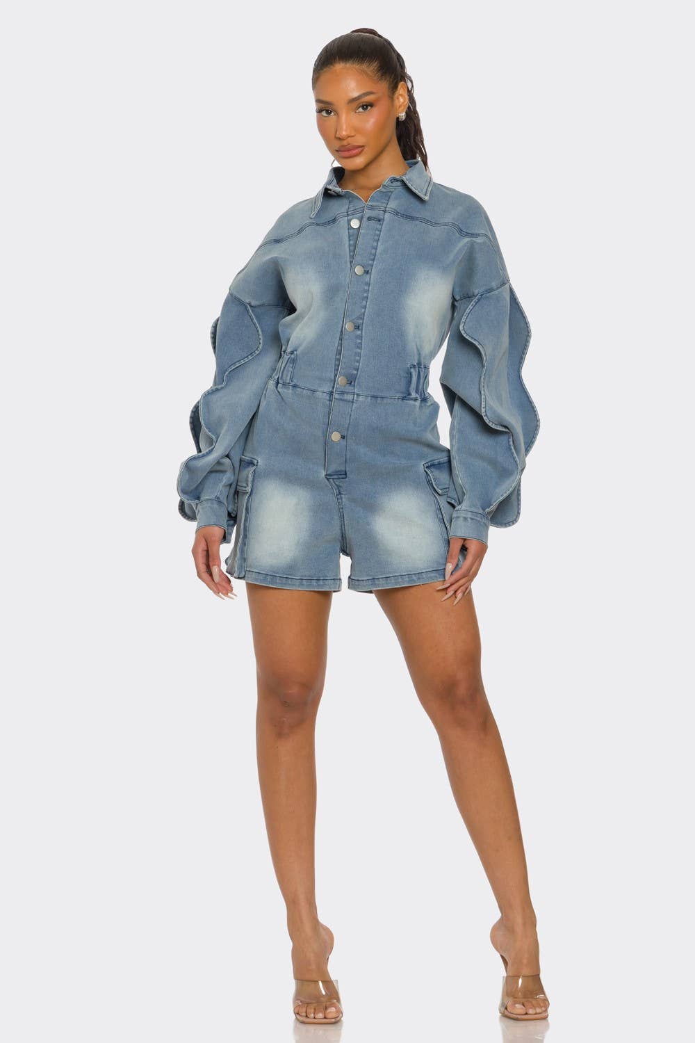 Athina Collection - Wholesale Romper - Women's - Sculpted Edge Denim Romper1