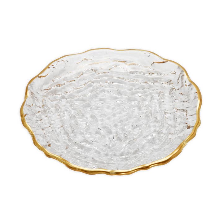 Set of 4 Glass Salad Plates with Gold Trim for wholesale by CLASSIC TOUCH DECOR INC.