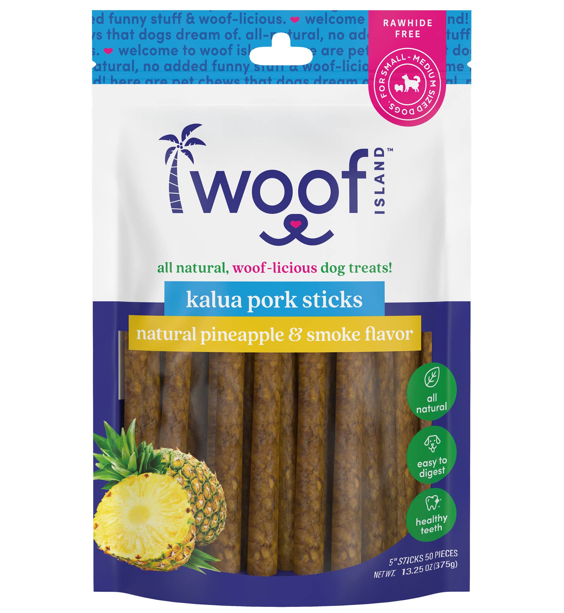 Woof Island – Engroshandel Godbid - Hund – Kalua-svinekødsstænger med naturlig ananas- og røgsmag 50 stk.4