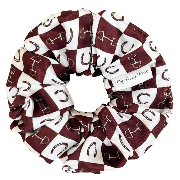 My Fancy Pony - Wholesale Scrunchie - Women's - Deep Maroon Equestrian Checkered Satin Scrunchie