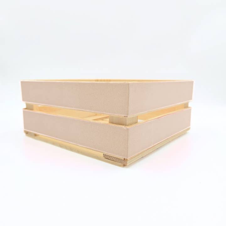 AboutWood - Wholesale Decorative box - Empty Square Wooden Crate Decorated with Taupe Ribbon 1