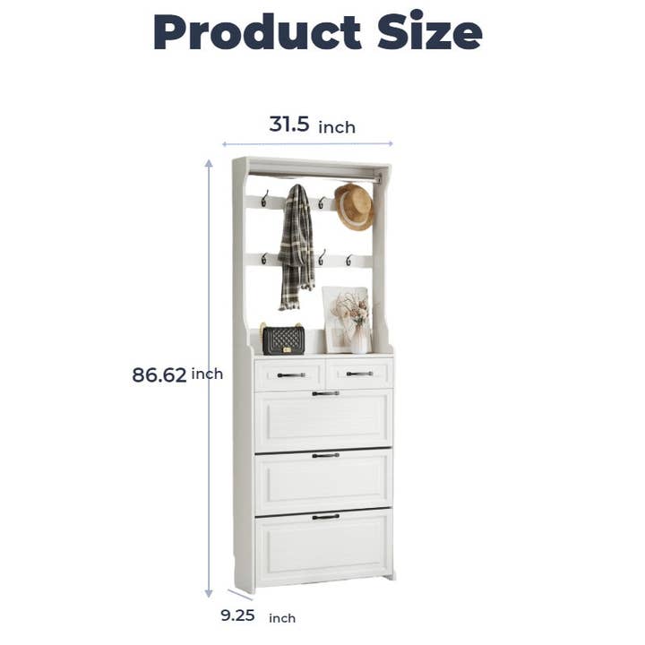 White Avenue Entryway Storage Shoe Cabinet with 2 Drawers for wholesale on Faire7