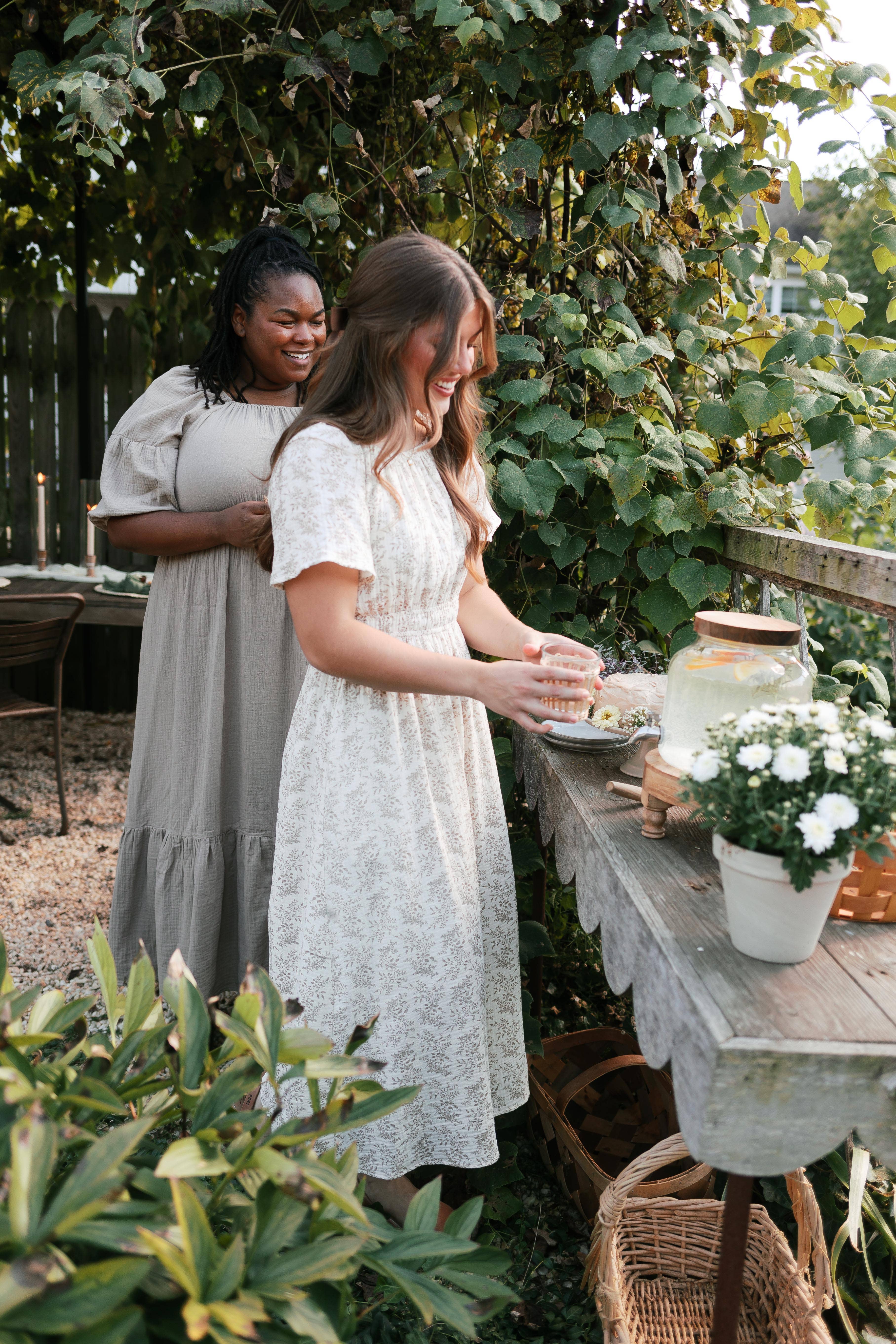 Ivory 'Cynthia' Botanical Print Cotton Gauze Midi Dress for wholesale on Faire12