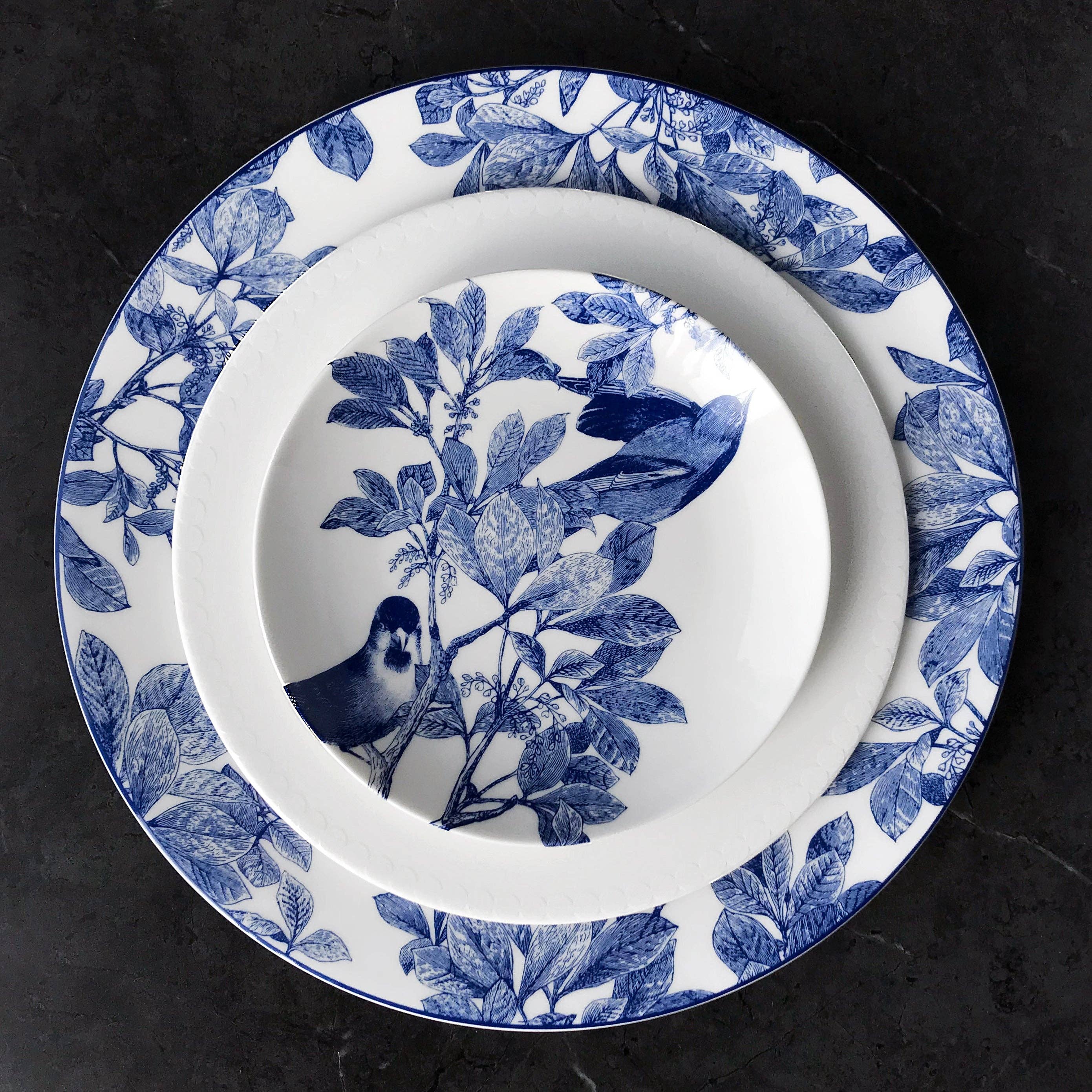 Caskata - Wholesale Appetizer Serveware - Arbor Blue Birds Small Plates, Set of 41