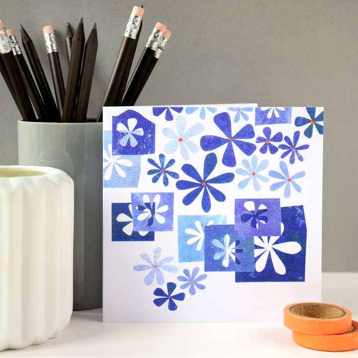 Blue Floral Just Because Card for wholesale by Fiona Clabon Illustration