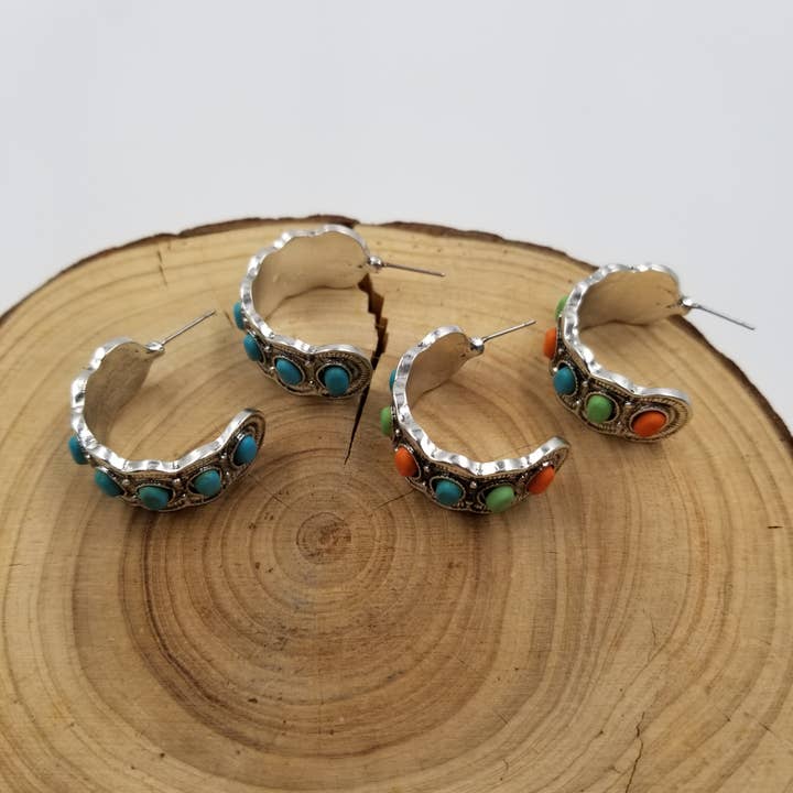 Brincos Boho Turquesa em Forma de C por atacado de CHAKRA JEWELRY