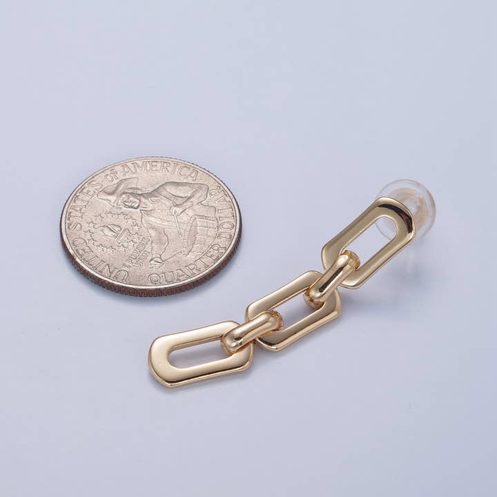 Aim Eternal - Wholesale Dangle Earrings - 18K Gold Plated Shiny Paper Clip Link Chain Post Dangle Drop Earrings NEW Modern Trendy V-390