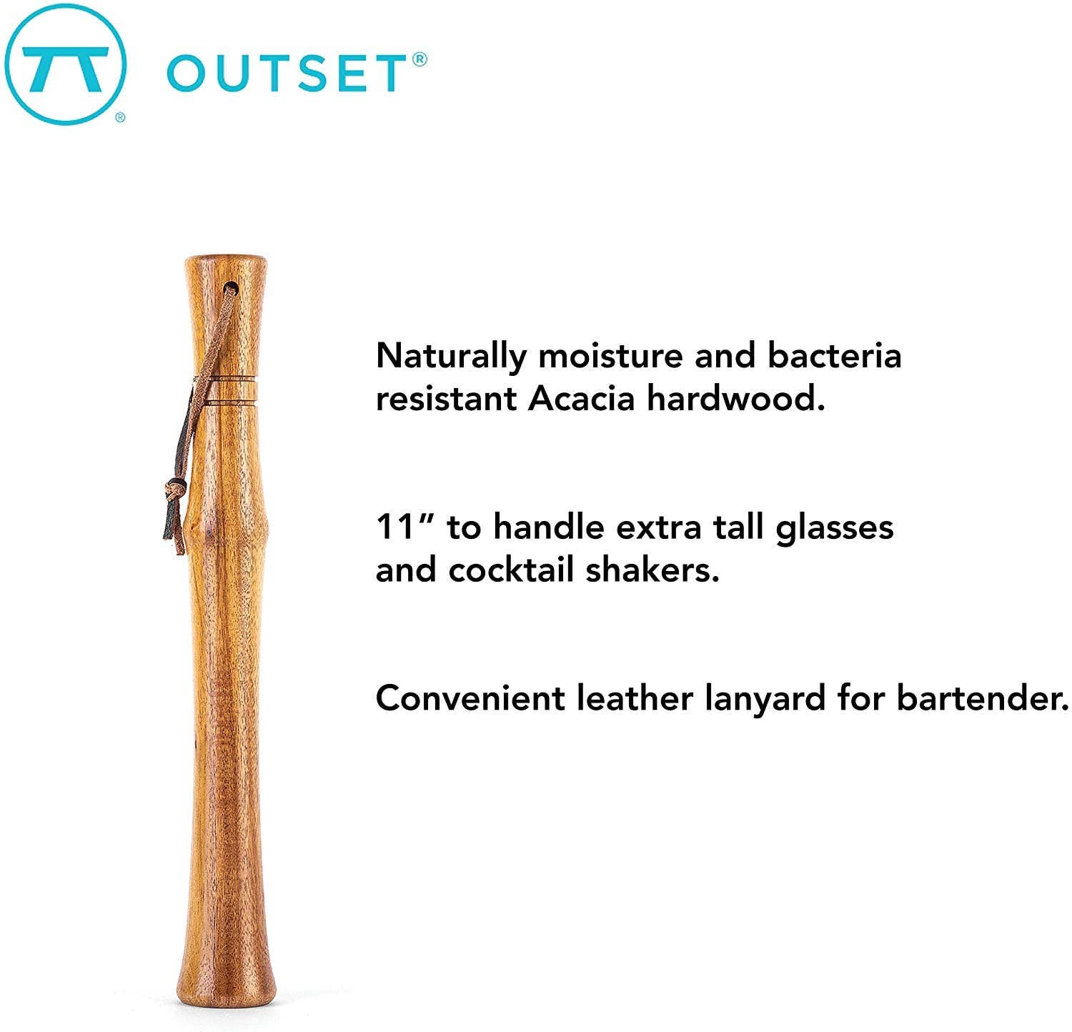 Fox Run Brands - Wholesale Muddler - Outset Acacia Wood Cocktail Muddler, Natural, 11"7