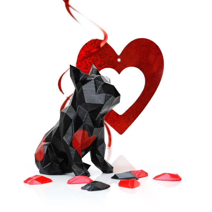 French Bulldog Geometric sculpture - Frank with red hearts for wholesale by Marokka Design