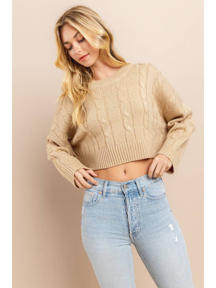 AIBLEE - Wholesale Knit Sweater - Women's - Cable Cropped Sweater - Retro/Vintage Design8