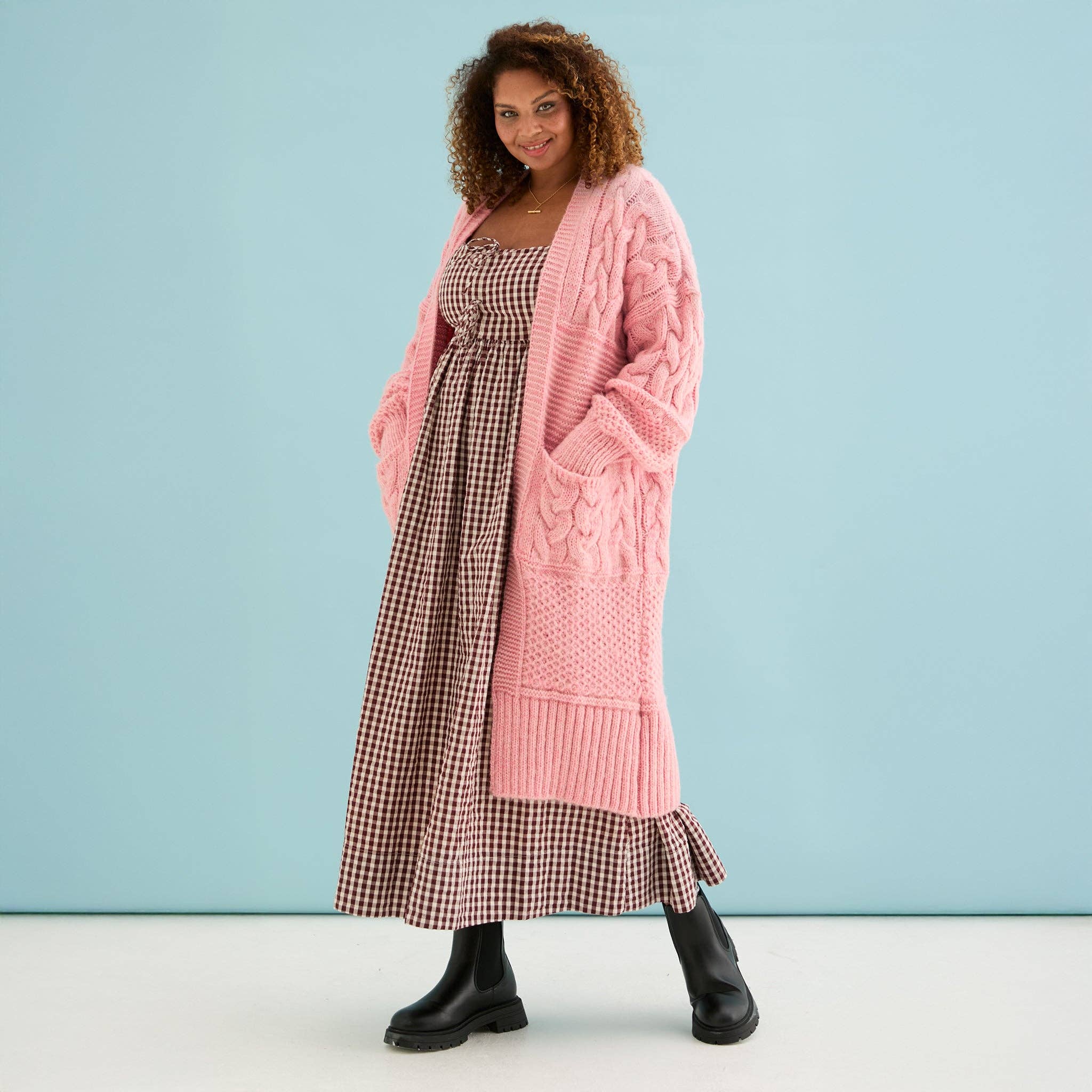 Cara & The Sky - Wholesale Cardigan - Women's - Alex Balloon Sleeve Cable Maxi Cardigan - Pink4