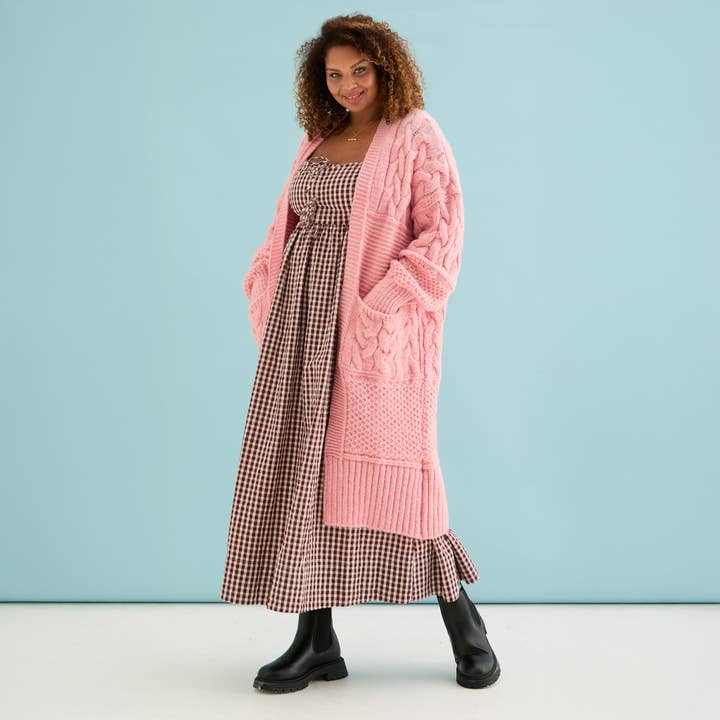 Cara & The Sky - Wholesale Cardigan - Women's - Alex Balloon Sleeve Cable Maxi Cardigan - Pink4