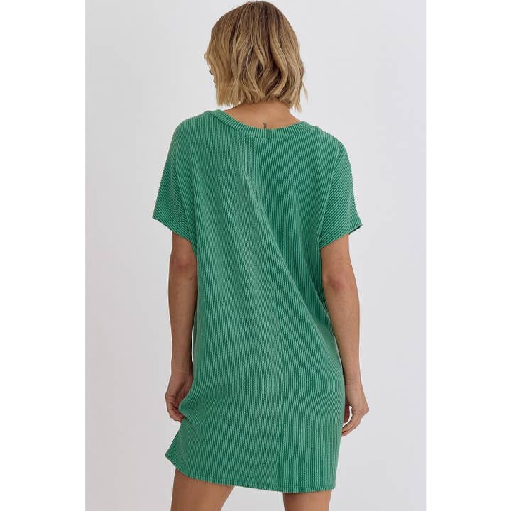 STYLE USA - Wholesale Dress - Women's - Ribbed round neck short sleeve mini dress