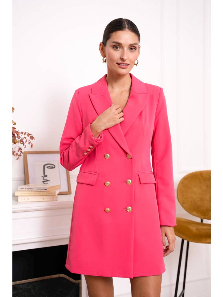 Attentif Paris – Engroshandel Jakke - Dame – Solid dobbeltradet blazer-kjole med guldfarvede knapper7