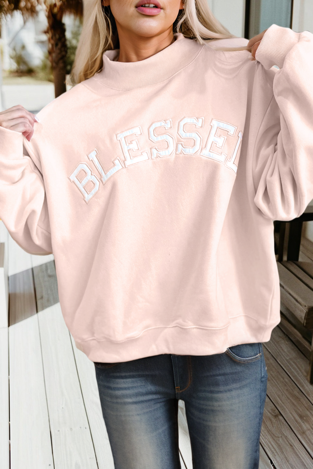 66DISCO - Wholesale Sweatshirt - Women's - 66 Plus Size Blessed Embroidered Mock Neck Sweatshirt (S-4X)8