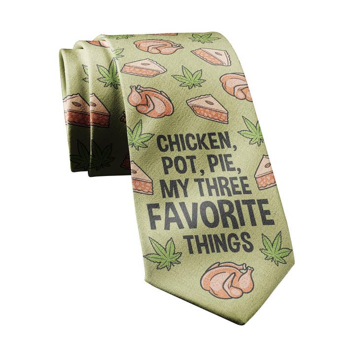 Chicken Pot Pie Neck Tie Weed Pot Novelty Necktie CBD Gift for wholesale by Crazy Dog T-Shirts