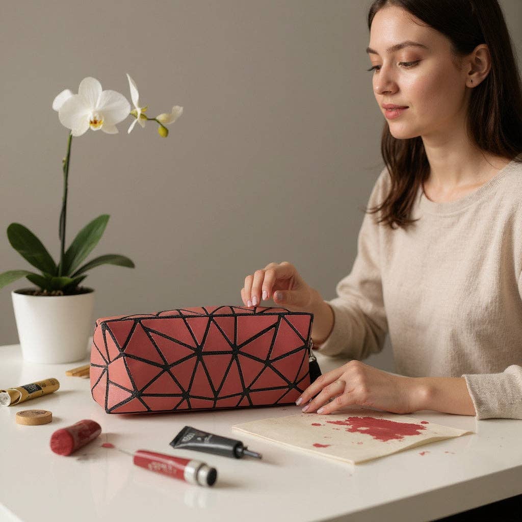 ASSORTED Geometric Triangle Pattern Makeup Pouch JB5526-14. (12PC) for wholesale on Faire7