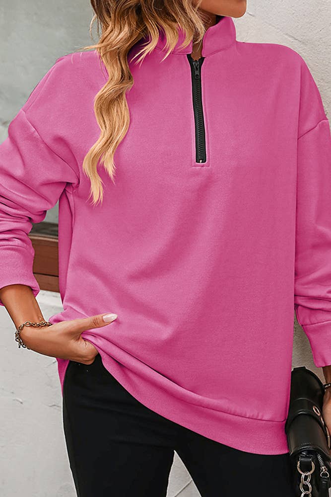 UNISHE - Wholesale Sweatshirt - Women's - Plain Half Zipper Sweatshirt MD0919