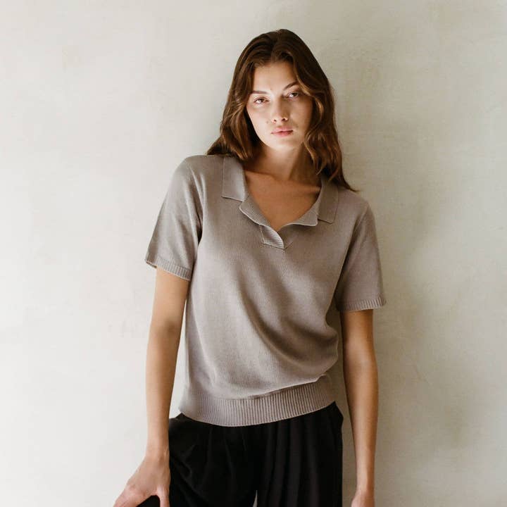 AW1020 | Strickpullover mit Kragen und kurzen Ärmeln für den Großhandel von a.ren