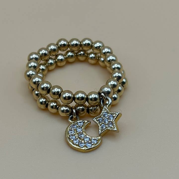 Set de anillos con cuentas doradas con forma de luna y estrella para venta al por mayor de Reason Jewelry