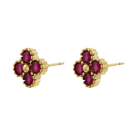 Krystal Kløver Ørering i Rød & Guld for engroshandel hos White Leaf