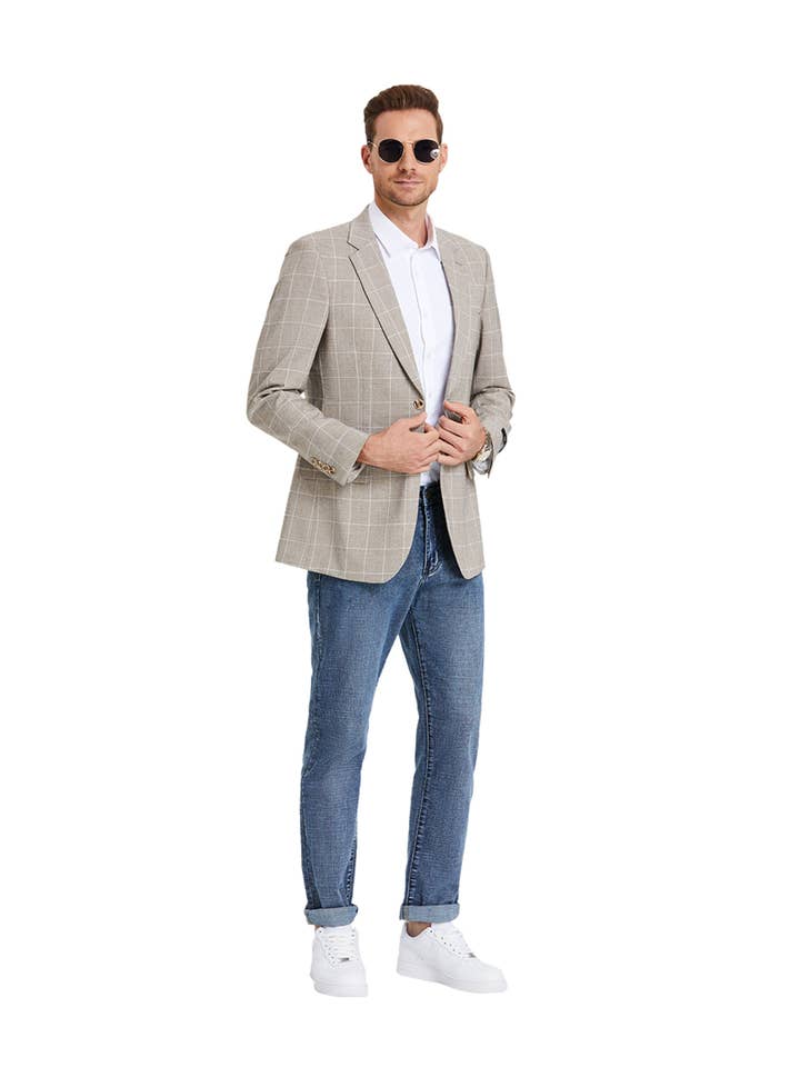 Men's Blazers Slim Fit Windowpane, Light Tan Dinner Jacket for wholesale on Faire2