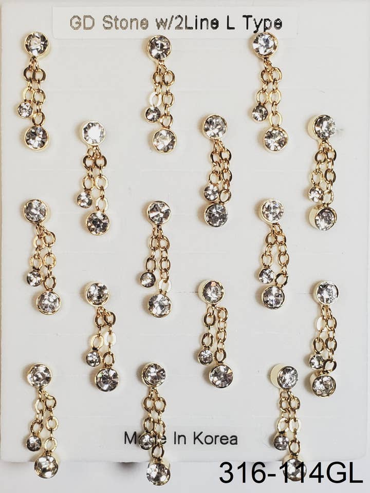 Bulk guld næsering med 1 sten L-type og 2 linjer for engroshandel hos etreM