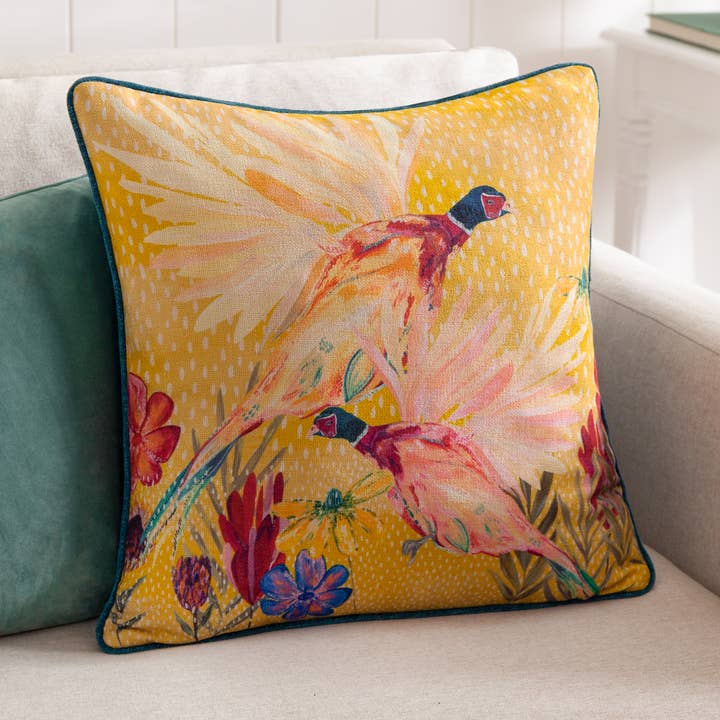 Country Wilds Pheasant Bloom Printed Cushion Gold for wholesale by Riva Home