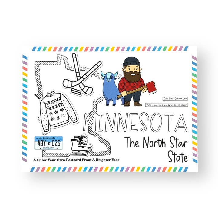 Color Your Own Minnesota State Postcard for wholesale by A Brighter Year